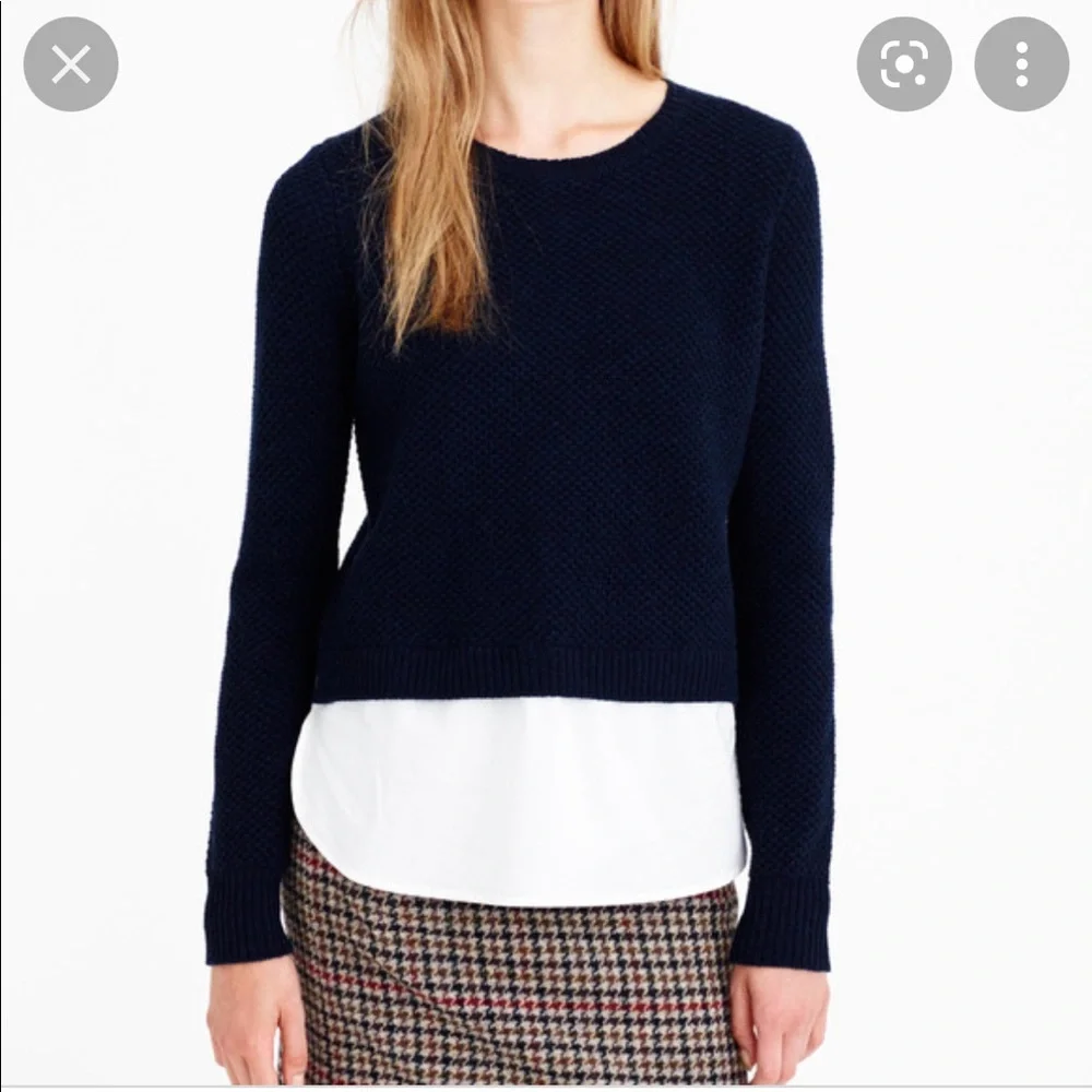 J. Crew Small Navy Waffle‎ Knit Lambswool Shirttail Crewneck Sweater